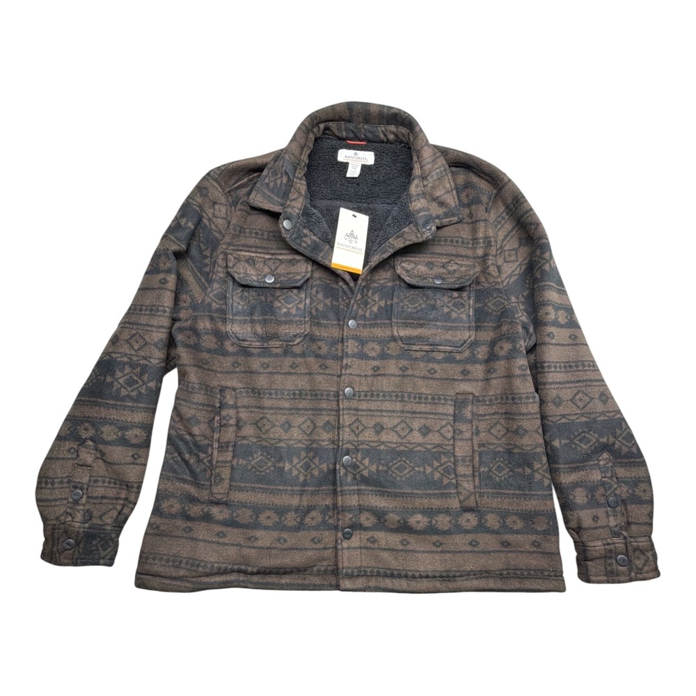 Rainforest Men's Fleece Sherpa Lined Southwestern Shirt Jacket Brown XL NWT!